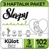 Sleepy Natural 3 Haftalık Paket Külot Bez 3 Numara Midi 102'li