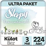 Sleepy Bio Natural 3 Numara Midi 224'lü Külot Bez