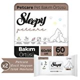 Sleepy Petcare 2X30 Adet Pet Bakım Örtüsü + 2X60 Evcil Hayvan Islak Havlusu