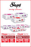 Sleepy Easy Clean Çiçek Serisi 3x100 Yüzey & 3x20 Yer Temizlik Havlusu&Mendili Karma Paket