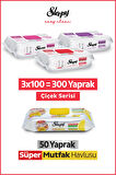 Sleepy Easy Clean Çiçek Serisi&Limon Yağlı Süper Mutfak Yüzey Temizlik Havlusu&Mendili(3x100+50)