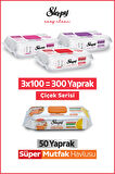 Sleepy Easy Clean Çiçek Serisi&Portakal Yağlı Süper Mutfak Yüzey Temizlik Havlusu&Mendili(3x100+50)