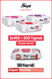 Sleepy Easy Clean Çiçek Serisi&Greyfurt Yağlı Süper Mutfak Yüzey Temizlik Havlusu&Mendili(3x100+50)