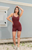 Maison La Femme Vücüda Oturan Kadın  Şort Tulum / Toparlayıcı Askılı Spor  Tayt Tulum