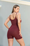 Maison La Femme Vücüda Oturan Kadın  Şort Tulum / Toparlayıcı Askılı Spor  Tayt Tulum