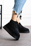 Günlük Kadın Bot Kalın Yüksek Taban Bağcıklı Kürklü Astarlı Oval Burunlu Rahat Bootie U15