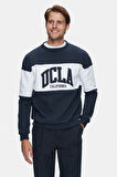 ARCHER Lacivert Bisiklet Yaka Nakışlı Loose Fit Erkek Sweatshirt