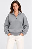 Üç İplik İçi Şardonlu Dik Yaka Yarım Fermuarlı Kışlık Sweatshirt - Grİ