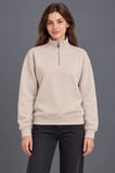 Üç İplik İçi Şardonlu Dik Yaka Yarım Fermuarlı Kışlık Sweatshirt - Bej