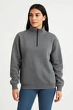 Üç İplik Dık Yaka Yarım Fermuarlı SweatShirt - Antrasit