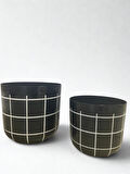 Dekoratif Saksı – Siyah & Beyaz Karo Desen No 1