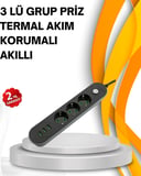 Hızlı Şarj Özellikli 3 USB Girişli Üçlü Priz -