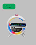 Dijital Saatli Kablosuz Şarj Destekli RGB LED Işıklı Bluetooth Ses Sistemi