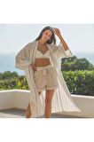 Udenya Çizgili Oversize Müslin Kimono + Hediye Toka ????