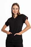 UÇAK MEDİKAL SİYAH U-FLEX KADIN LİKRALI CERRAHİ TAKIM-DOKTOR HEMŞİRE