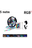 RGB Animasyonlu Şerit LED 5 Mt Kendinden Trafolu Renk Değiştiren Kumandalı Çok Renkli Rgb Şerit Led