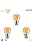 4 Watt Mini Top Ampul Led Filament G45 Amber Cam Rustik Ampul E27 Duy 1800k Amber Işık Rengi 3 Adet