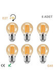 4 Watt Mini Top Ampul Led Filament G45 Amber Cam Rustik Ampul E27 Duy 1800k Amber Işık Rengi 6 Adet