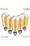 4 Watt Rustik Led Ampul 5 Adet St64 Dimmerli Rustik Armut Ampul E27 Duy Bal Cam Sarı Işık