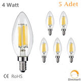 Rustik LED Ampul 4W E14 İnce Duy Gün Işığı 3200K 5 Adet Erd25 Lambam Dimmerli Düz Mum Filament Ampul