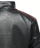 İçi Kürklü Kolları Yatay Kırmızı ve Gri Çizgili Mont