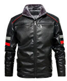 İçi Kürklü Kolları Yatay Kırmızı ve Gri Çizgili Mont