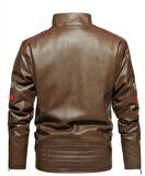 İçi Kürklü Kolları Yatay Kırmızı ve Gri Çizgili Mont