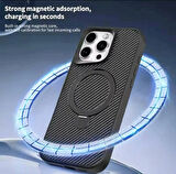 Apple iPhone 16 Uyumlu Standlı Karbon Fiber Kılıf