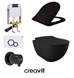 Creavit GR5001- FE322 5 Parça Siyah Mat Asma Klozet Gömme Rezervuar Seti Kanalsız