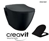 Creavit TP325 Siyah Mat Asma Klozet + Duck Yavaş Kapanır Kapak Siyah Mat