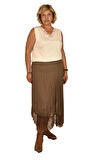 ULTİMOD KAHVERENGİ ŞİFON ETEK UCU DANTEL DETAYLI BELİ LASTİKLİ ETEK ULT5145