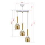ÜÇLÜ MANDARİN SARKIT AVİZE BAL RENGİ CAMLI GOLD BORULU