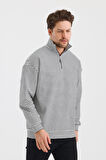 ALEXANDERGARDI ÇİZGİLİ DİK YAKA FERMUARLI COMFORT KALIP SWEATSHIRT (UNI-00247)