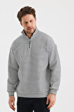 ALEXANDERGARDI ÇİZGİLİ DİK YAKA FERMUARLI COMFORT KALIP SWEATSHIRT (UNI-00247)