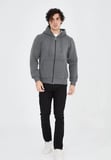 Unisex Tam Fermuarlı Kapşonlu SweatShirt - Füme