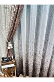 Yeni Tasarım Kahverengi-Vizon Serpinti  Sağ/Sol Takım Tül Fon Perde