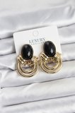 Pirinç Gold Renk Siyah Taşlı Vintage Kadın Küpe 5886