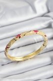 Mineli Pirinç Pembe Ve Krem Çiçek Motifli Gold Renk Kadın Kelepçe 5886