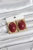Bordo Kare Model Vintage Gold Renk Kadın Küpe 5886