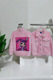 Kız Çocuk Lol Desenli Pembe Peluş Ceket Kız Çocuk Lol Temalı Peluş Hırka Peluş Ceket