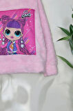 Kız Çocuk Lol Desenli Pembe Peluş Ceket Kız Çocuk Lol Temalı Peluş Hırka Peluş Ceket