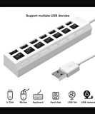 7 Portlu 2.0 Usb  Çoklu Usb Çoklayıcı Splitter Power Tuşlu Adaptör Beyaz