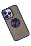Newface Apple iPhone 15 Pro Max Kılıf Montreal Yüzüklü Silikon Kapak - Lacivert
