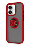 Newface Apple iPhone 16 Kılıf Montreal Yüzüklü Silikon Kapak - Kırmızı