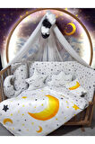 60x120 Bebek Uyku Seti - Cibinlikli, Beşik Kenar Korumalı, Dijital Yorgan ve Yastık