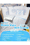 Elit Serisi 60x120 İsimli Bebek Uyku Seti Pamuklu - Mavi Daire, Nakışlı Kenar Korumalık ve Kırlent
