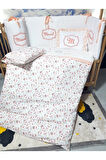 Elit Serisi 60x120 İsimli Bebek Uyku Seti Pamuklu - Somon Hippo, Nakışlı Kenar Korumalık ve Kırlent