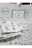 Elit Serisi 60x120 İsimli Bebek Uyku Seti Pamuklu - Yeşil Kuzu, Nakışlı Kenar Korumalık ve Kırlent