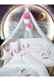 60x120 Nakışlı Bebek Uyku Seti İsimli - Lüks Cibinlik Ve Aparat - Çiçek Nakış Motifi