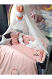 70x110 Nakışlı Bebek Uyku Seti İsimli - Lüks Cibinlik Ve Aparat - Tavşan Nakış Motifi